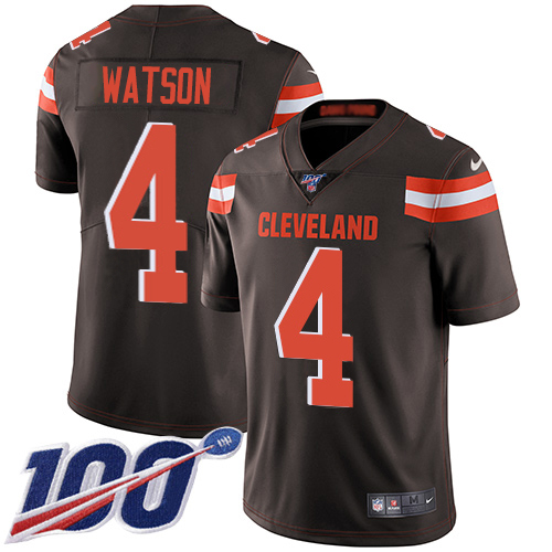 Browns #4 Deshaun Watson Brown Team Color Men's Stitched 100th Season Vapor Limited Jersey