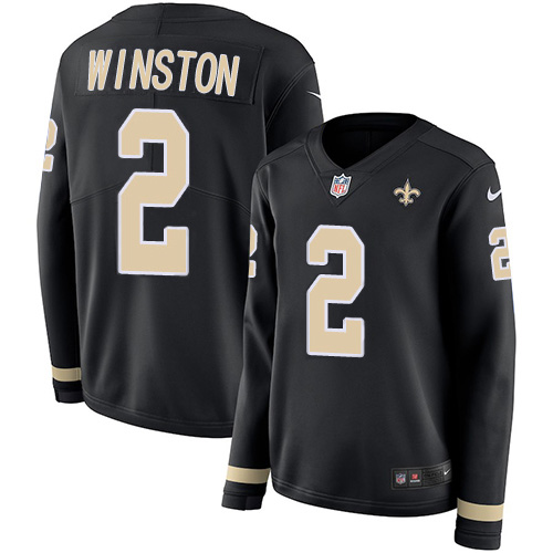New Orleans Saints #2 Jameis Winston Black Team Color Women's Stitched Limited Therma Long Sleeve Jersey Womens