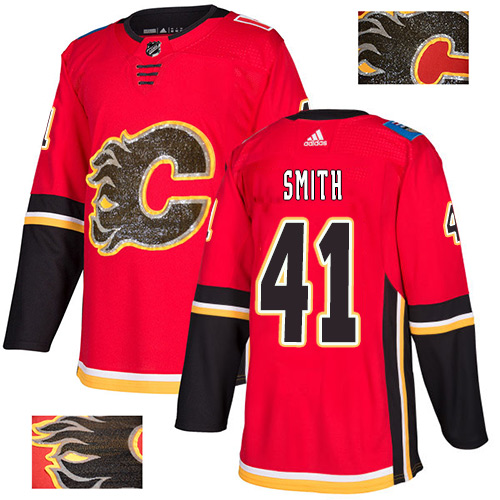 Adidas Calgary Flames #41 Mike Smith Red Home Authentic Fashion Gold Stitched Jersey Men's