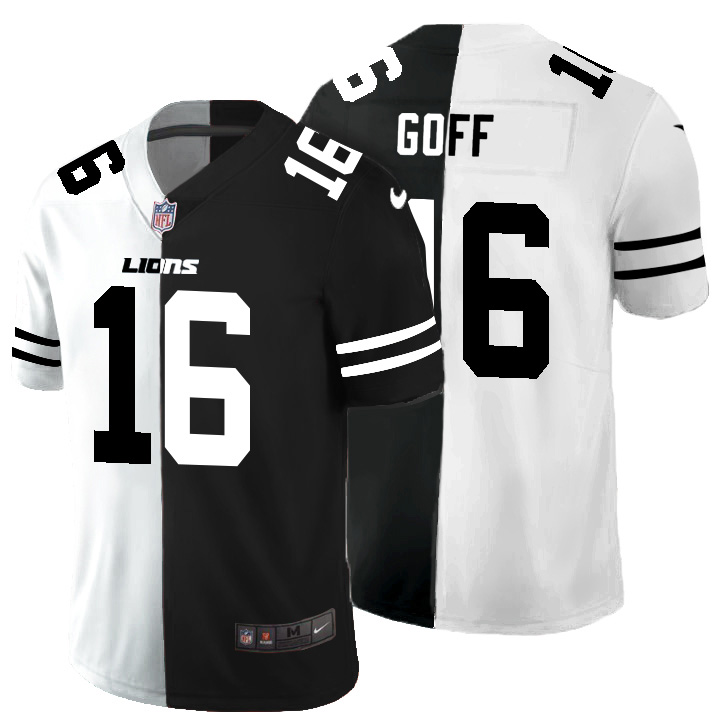 Detroit Lions #16 Jared Goff Men's Black V White Peace Split Vapor Untouchable Limited Jersey