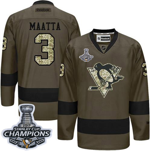 Pittsburgh Penguins #3 Olli Maatta Green Salute to Service 2017 Stanley Cup Finals Champions Stitched Jersey Men's