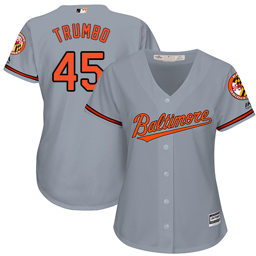 Baltimore Orioles #45 Mark Trumbo Grey Road Women's Stitched Jersey Womens