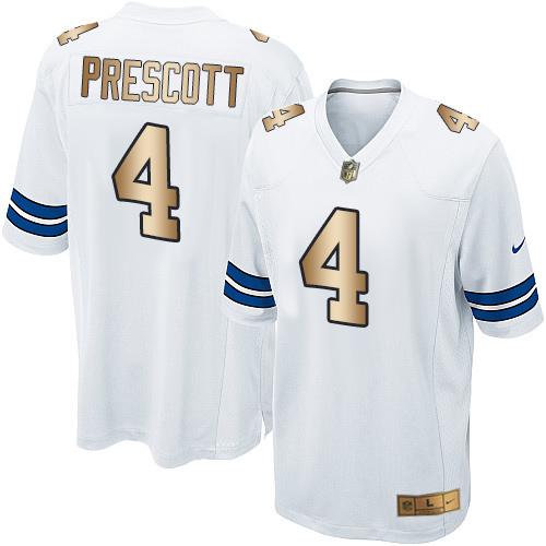 Cowboys #4 Dak Prescott White Youth Stitched Elite Gold Jersey