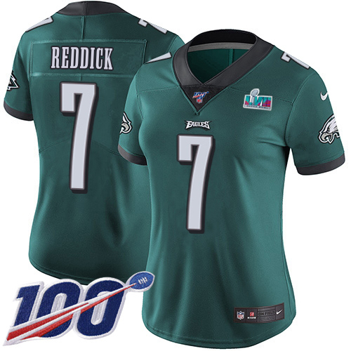 Eagles #7 Haason Reddick Green Team Color Super Bowl LVII Patch Women's Stitched 100th Season Vapor Untouchable Limited Jersey