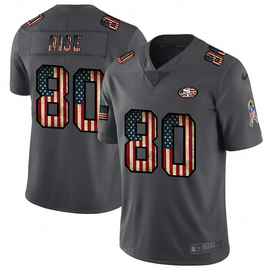49ers #80 Jerry Rice 2018 Salute To Service Retro USA Flag Limited Jersey