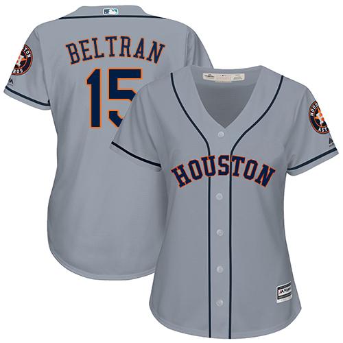 Houston Astros #15 Carlos Beltran Grey Road Women's Stitched Jersey Womens