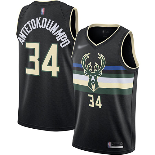 Milwaukee Bucks #34 Giannis Antetokounmpo Black Swingman Statement Edition 2019/2020 Jersey Mens