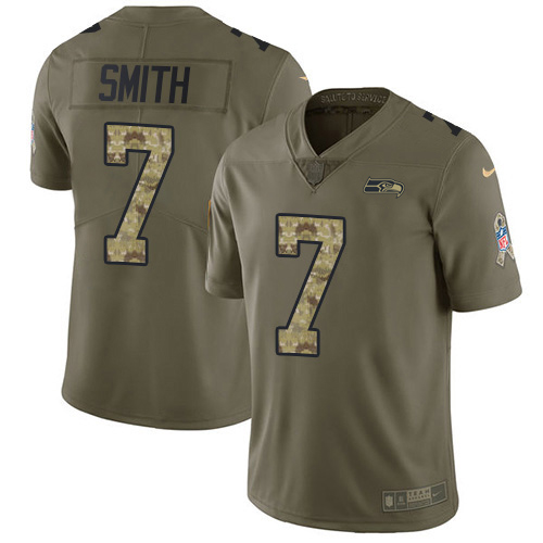 Seahawks #7 Geno Smith Olive/Camo Youth Stitched Limited 2017 Salute To Service Jersey