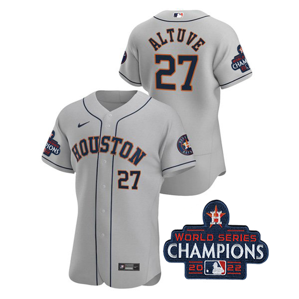 Houston Astros #27 Jose Altuve Men's 150th Anniversary 2022 World Series Authentic Jersey - Gray