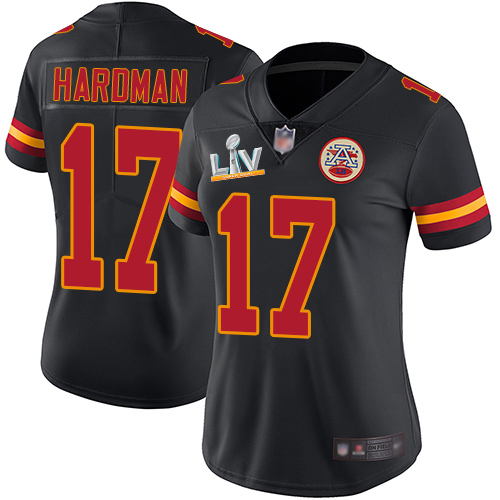 Kansas City Chiefs #17 Mecole Hardman Black Women's Super Bowl LV Bound Stitched Limited Rush Jersey Womens
