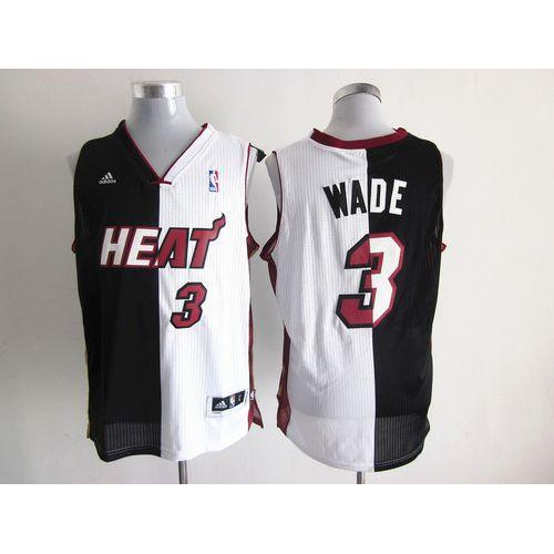 Miami Heat #3 Dwyane Wade Black/White Split Fashion Stitched Jersey Mens