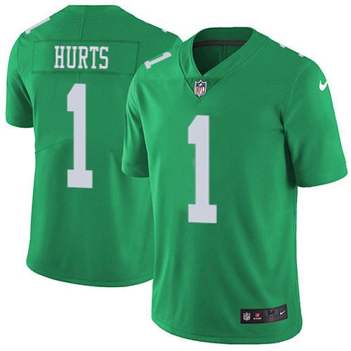 Eagles #1 Jalen Hurts Green Youth Stitched Limited Rush Jersey