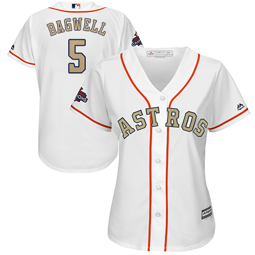 Houston Astros #5 Jeff Bagwell White 2018 Gold Program Cool Base Women's Stitched Jersey Womens
