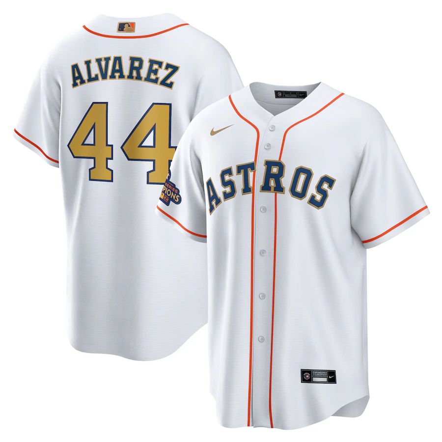 Houston Astros #44 Yordan Alvarez White Gold Men's 2023 Gold Collection Replica Player Jersey