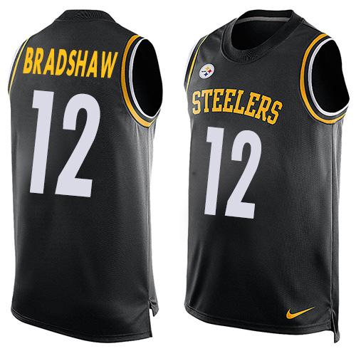 Steelers #12 Terry Bradshaw Black Team Color Men's Stitched Limited Tank Top Jersey