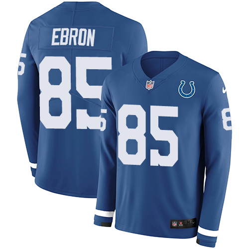 Indianapolis Colts #85 Eric Ebron Royal Blue Team Color Men's Stitched Limited Therma Long Sleeve Jersey Men's