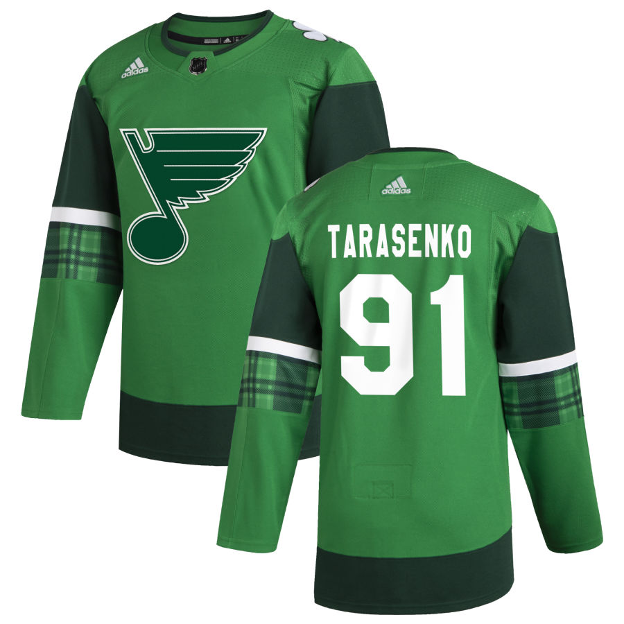 St. Louis Blues #91 Vladimir Tarasenko Men's Adidas 2020 St. Patrick's Day Stitched Jersey Green