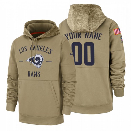 Los Angeles Rams Custom Tan 2019 Salute To Service Name & Number Sideline Therma Pullover Hoodie