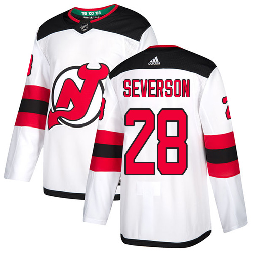 Adidas New Jersey Devils #28 Damon Severson White Road Authentic Stitched Jersey Men's