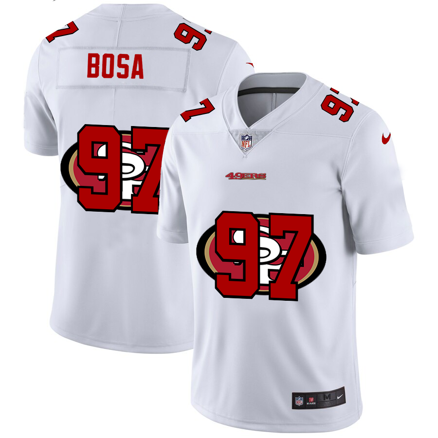 San Francisco 49ers #97 Nick Bosa White Men's Team Logo Dual Overlap Limited Jersey
