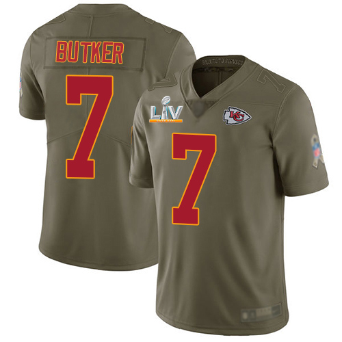 Chiefs #7 Harrison Butker Olive Youth Super Bowl LV Bound Stitched Limited 2017 Salute To Service Jersey