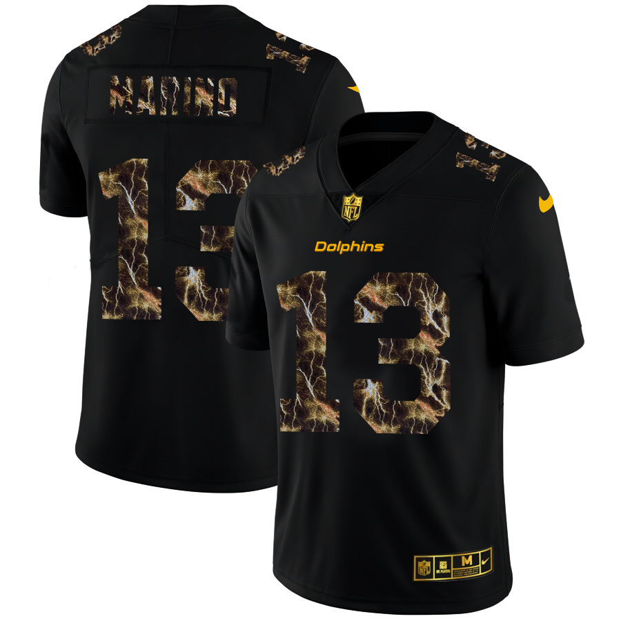 Miami Dolphins #13 Dan Marino Men's Black Flocked Lightning Vapor Limited Jersey