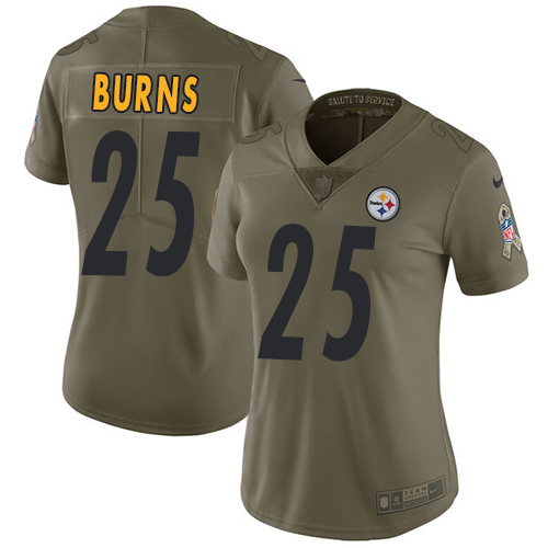 Pittsburgh Steelers #25 Artie Burns Olive Women's Stitched Limited 2017 Salute to Service Jersey Womens
