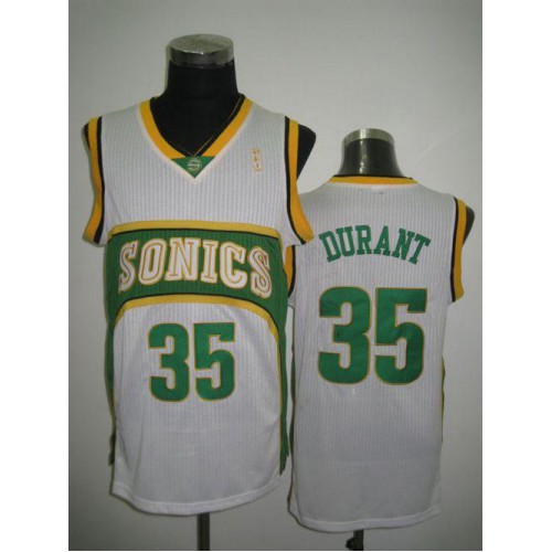 Oklahoma City Thunder #35 Kevin Durant White Seattle SuperSonics Style Stitched Jersey Mens