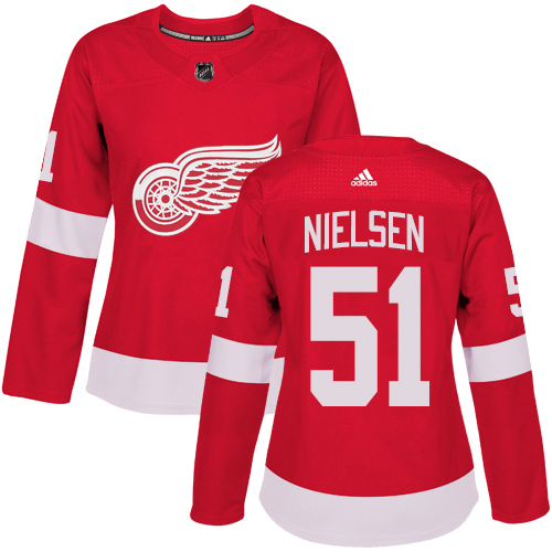 Adidas Detroit Red Wings #51 Frans Nielsen Red Home Authentic Women's Stitched Jersey Womens