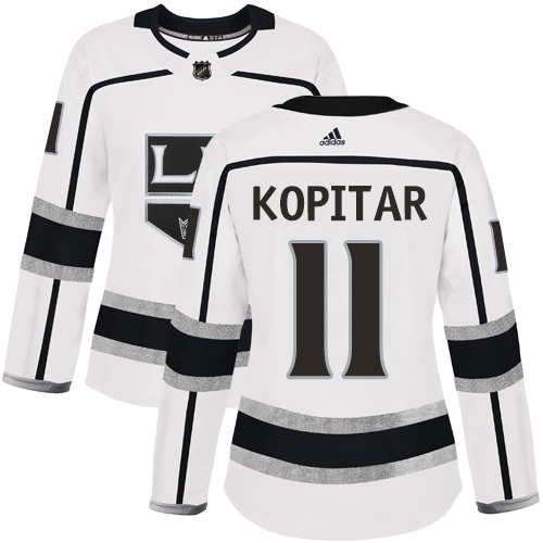 Adidas Los Angeles Kings #11 Anze Kopitar White Road Authentic Women's Stitched Jersey Womens