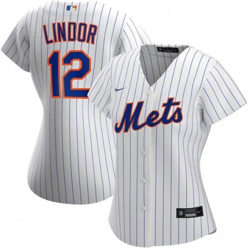 New York New York Mets #12 Francisco Lindor Women's Home Replica Player Jersey - White Womens