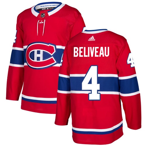 Adidas Montreal Canadiens #4 Jean Beliveau Red Home Authentic Stitched Jersey Men's