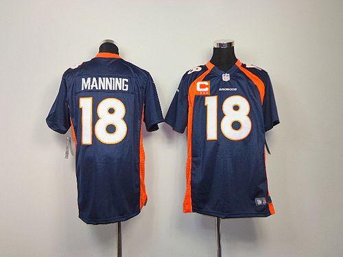 Broncos #18 Peyton Manning Blue Alternate With C Patch Youth Stitched Elite Jersey