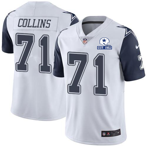 Dallas Cowboys #71 La'el Collins White Men's Stitched With Established In 1960 Patch Limited Rush Jersey Men's