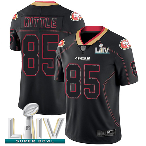 49ers #85 George Kittle Lights Out Black Super Bowl LIV 2020 Men's Stitched Limited Rush Jersey