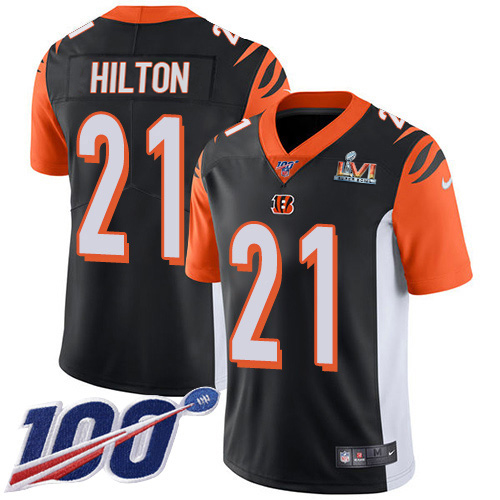 Cincinnati Bengals #21 Mike Hilton Black Team Color Super Bowl LVI Patch Men's Stitched 100th Season Vapor Untouchable Limited Jersey Men's