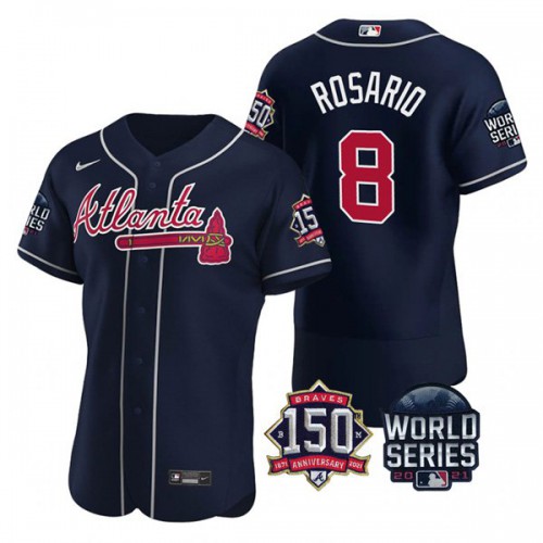 Atlanta Atlanta Braves #8 Eddie Rosario Men's 150th Anniversary 2021 World Series Authentic Jersey - Navy Men's