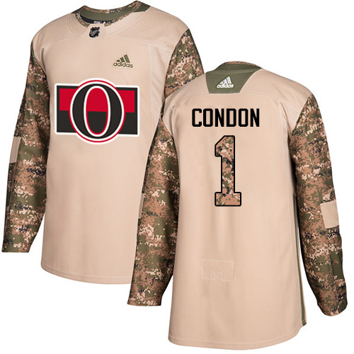 Adidas Ottawa Senators #1 Mike Condon Camo Authentic 2017 Veterans Day Stitched Youth Jersey Youth