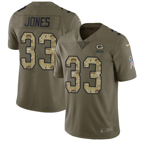 Packers #33 Aaron Jones Olive/Camo Men's Stitched Limited 2017 Salute To Service Jersey