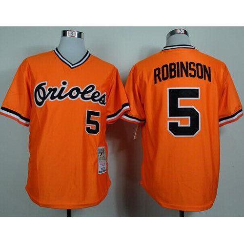 Mitchell and Ness 1975 Baltimore Orioles #5 Brooks Robinson Orange Throwback Stitched Jersey Men's