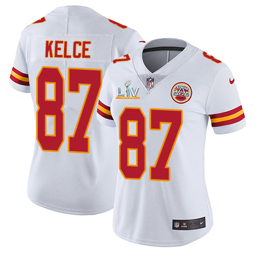 Chiefs #87 Travis Kelce White Women's Super Bowl LV Bound Stitched Vapor Untouchable Limited Jersey