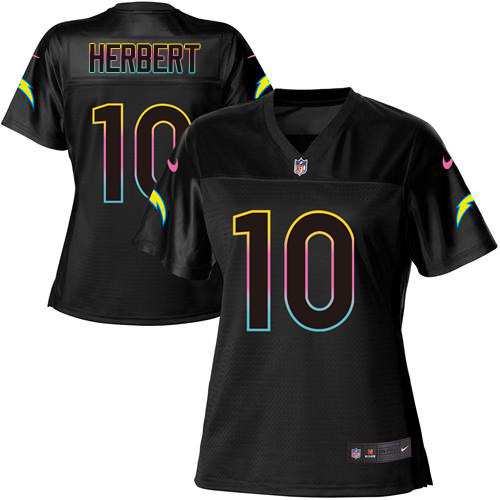 Chargers #10 Justin Herbert Black Women's Fashion Game Jersey