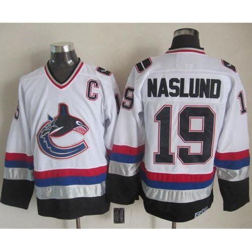 Vancouver Canucks #19 Markus Naslund White/Black CCM Throwback Stitched Jersey Men's