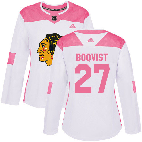 Adidas Chicago Blackhawks #27 Adam Boqvist White/Pink Authentic Fashion Women's Stitched Jersey Womens
