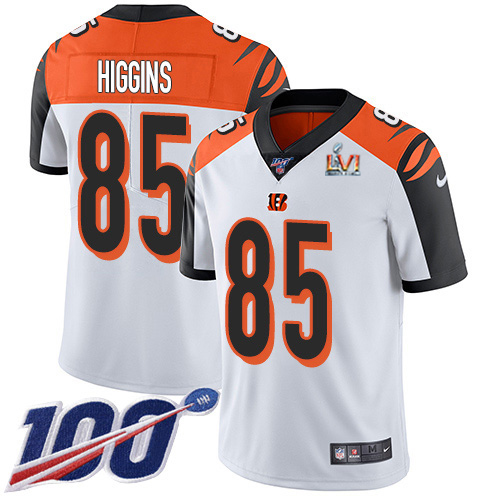 Bengals #85 Tee Higgins White Super Bowl LVI Patch Youth Stitched 100th Season Vapor Limited Jersey