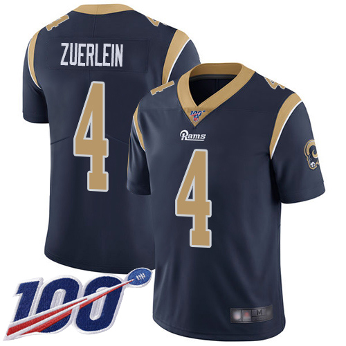 Los Angeles Rams #4 Greg Zuerlein Navy Blue Team Color Men's Stitched 100th Season Vapor Limited Jersey Men's