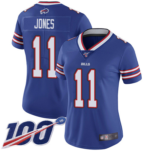 Buffalo Bills #11 Zay Jones Royal Blue Team Color Women's Stitched 100th Season Vapor Limited Jersey Womens