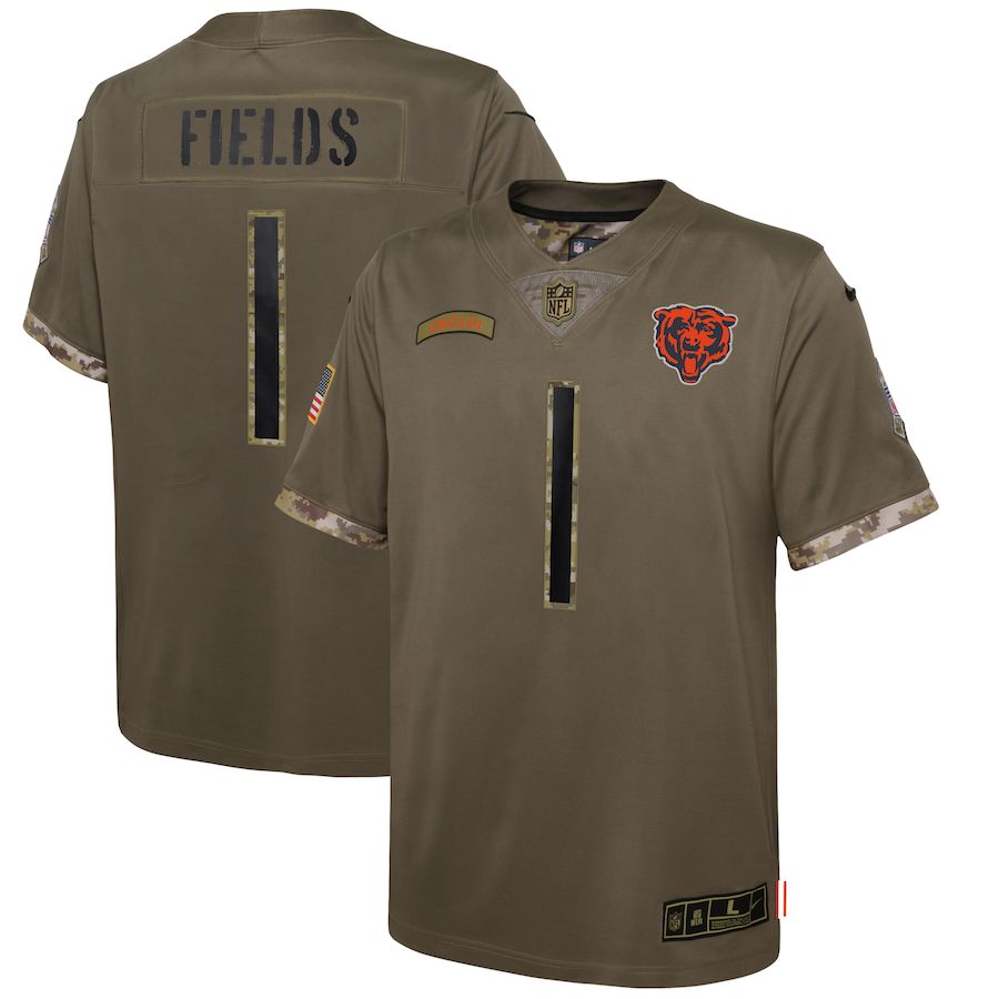 Chicago Bears #1 Justin Fields Youth 2022 Salute To Service Limited Jersey - Olive