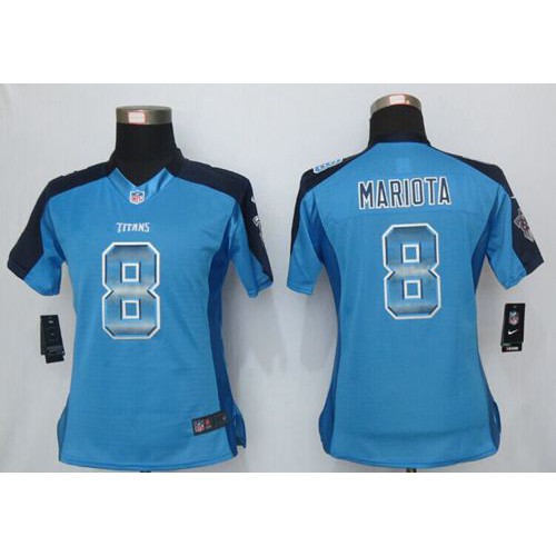 Tennessee Titans #8 Marcus Mariota Light Blue Alternate Women's Stitched Elite Strobe Jersey Womens