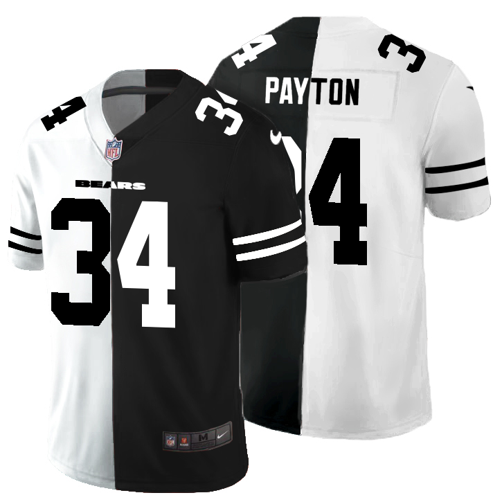 Chicago Bears #34 Walter Payton Men's Black V White Peace Split Vapor Untouchable Limited Jersey